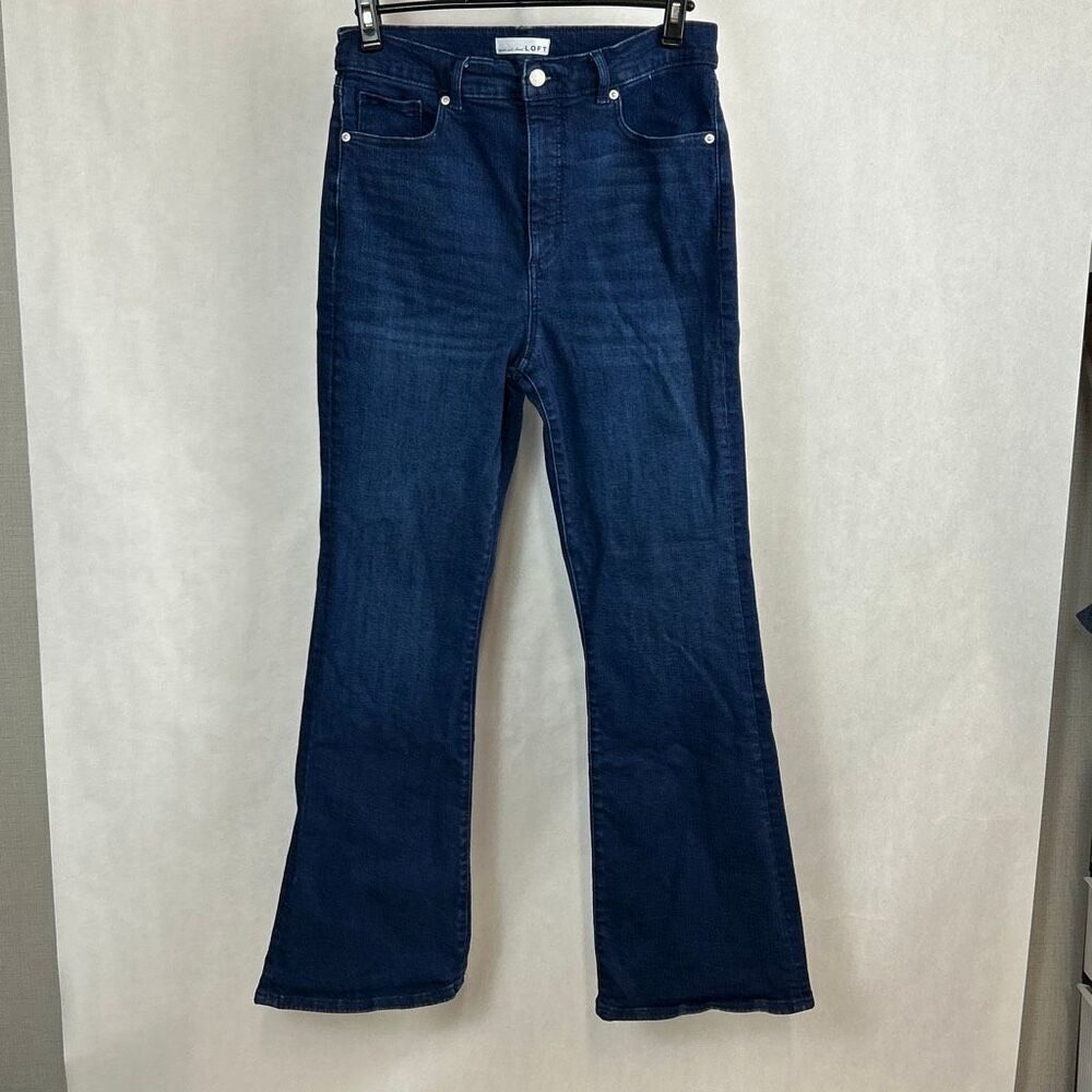 Loft The Slim Flare Denim Jeans Sz 12 Dark Wash High Rise 31" Inseam Stretch